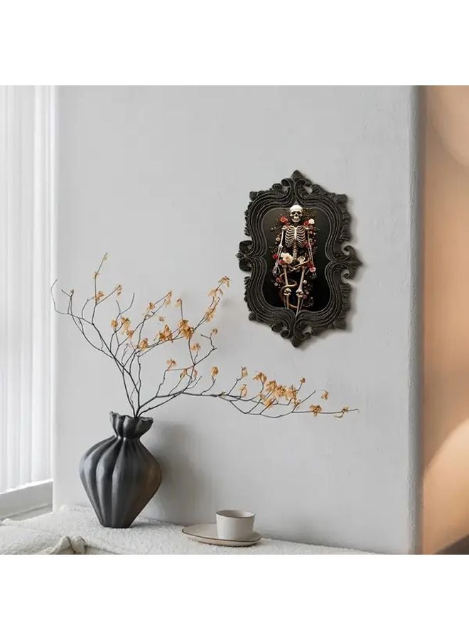 Black Gothic Carved Photo Frame Skull Floral Design Home Decor Wall Art - Image 1